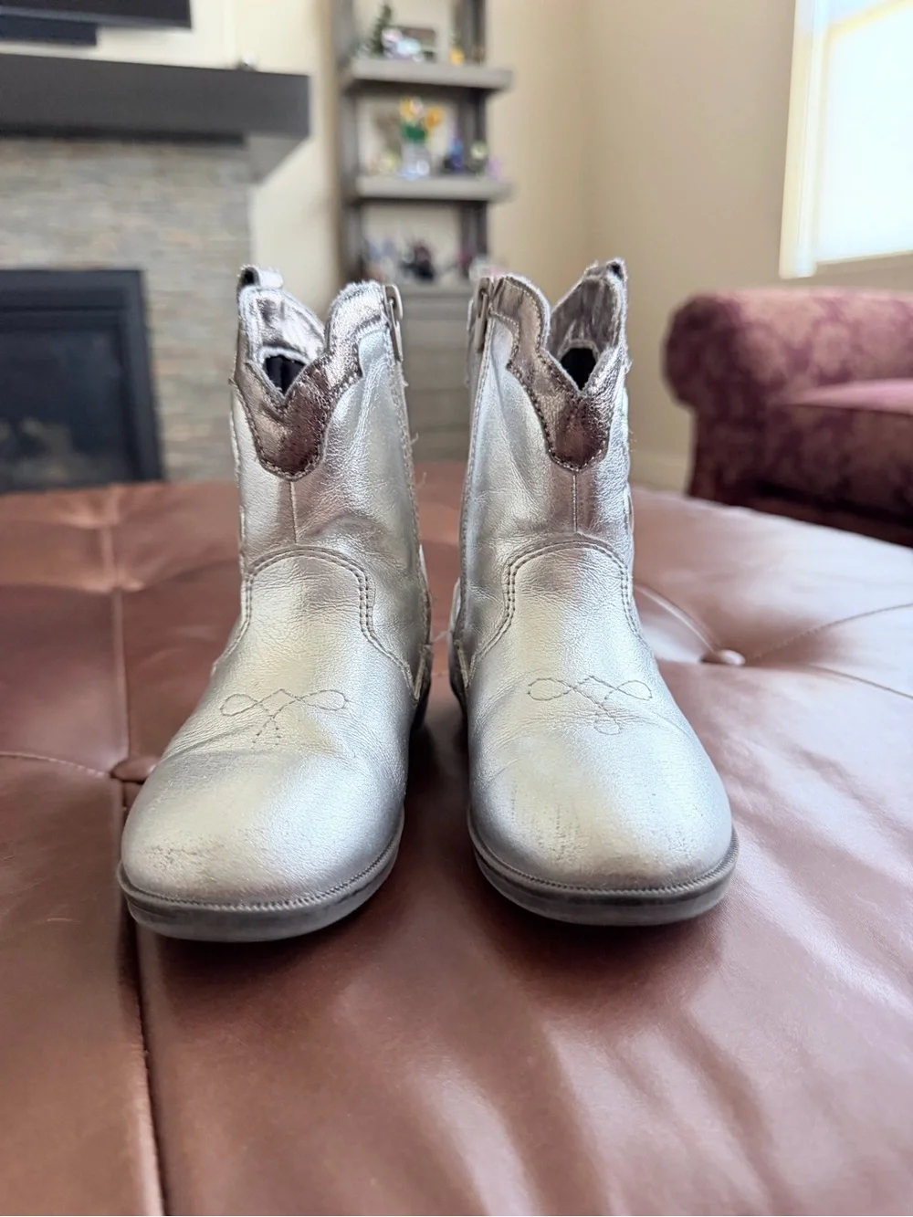Zara Metallic Silver Girls' Cowboy Boots